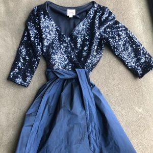 Sequin Navy party dress with bow